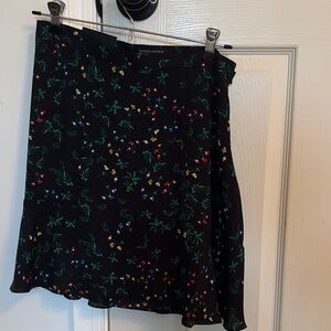 Banana Republic Black Floral Skater Skirt with Multicolor Blossoms